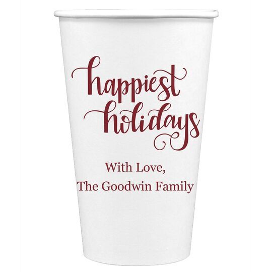 Hand Lettered Happiest Holidays Paper Coffee Cups